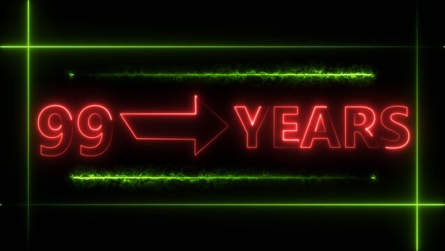 Abstract count 99 -years neon bright sign red color 4k illustration. Neon great celebrates years 4k illustration.