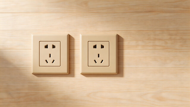 Two electrical outlets on wooden wall