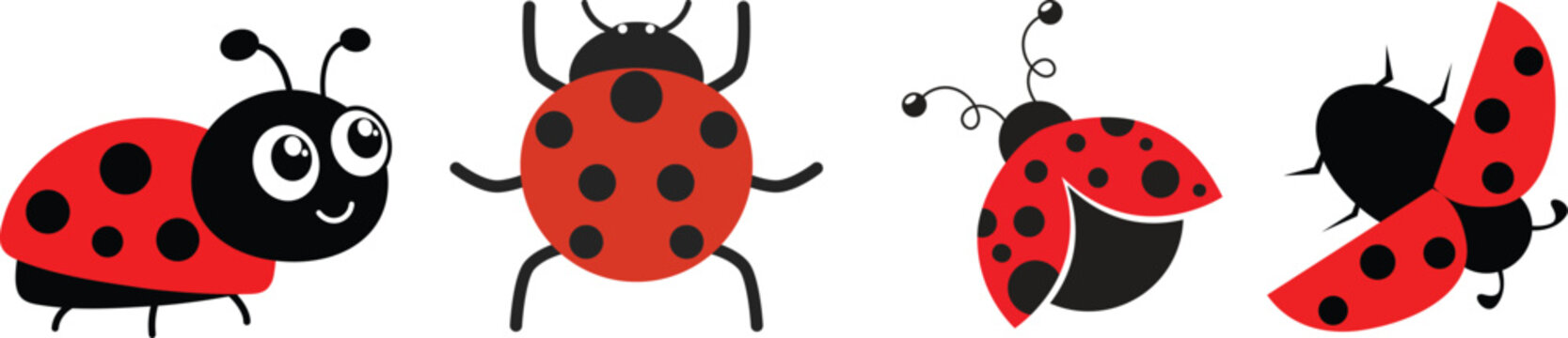 ladybug set. Vector dotted or polka dot pattern. Let spring begin. ladybug sign represents protection, resistance, luck and prosperity, but also symbol of senseless violence. on transparent background