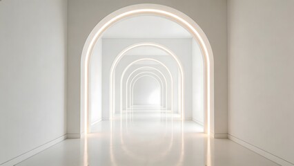 Fototapeta premium White corridor with glowing arches