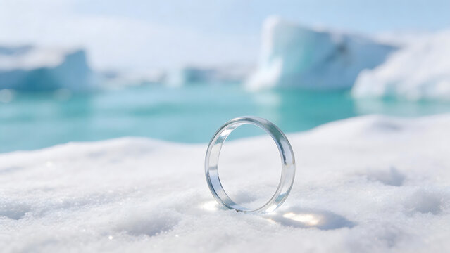 Ring on snowy surface with icebergs