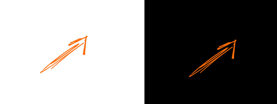Neon Orange Upward Pointing Arrow on White and Black Background