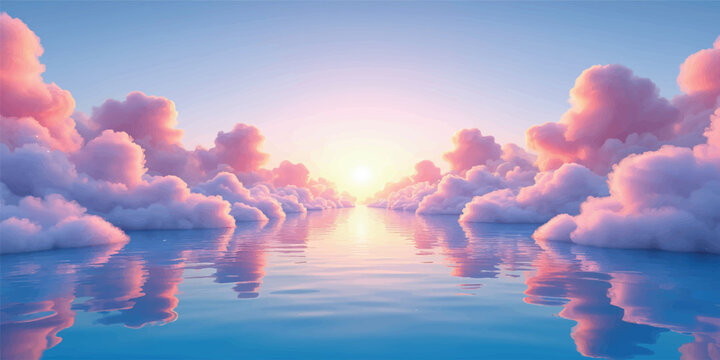 Beautiful hands reach toward the sun in a bright blue sky filled with white clouds and natural summer sunlight during a clear day
