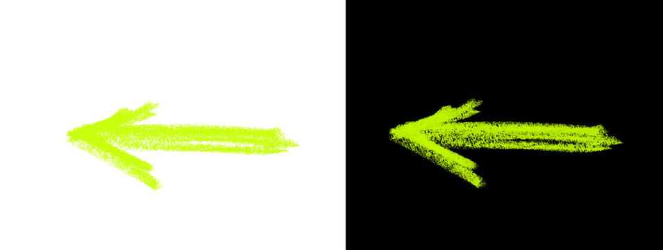 Neon Lime Green Arrow Pointing Left on White and Black Background