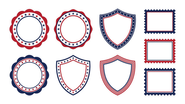 Patriotic Themed Stampers And Labels With Stars And Stripes Designs Isolated On Transparent Background