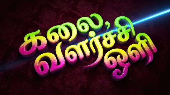 Tamil colorful typography with neon effect on dark background