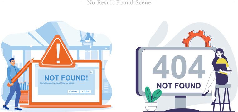No Result Found Scene Flat Vector 404 Error Page UI Empty State Illustration