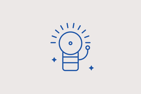 Alarm bell ringing line icon for fire alerts and emergency notifications. Loud vector illustration for security system manuals and school evacuation drill posters.