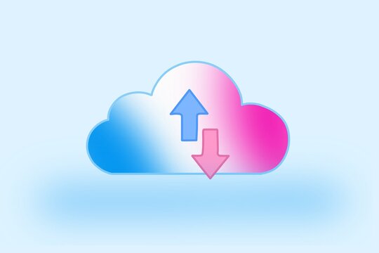 Cloud computing icon with upload and download data transfer arrows