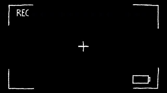 Cartoon doodle camera recorder overlay, ecording effect on the camera for superimposing on the video in 2d cartoon style with animation.The battery runs out. The battery is low.