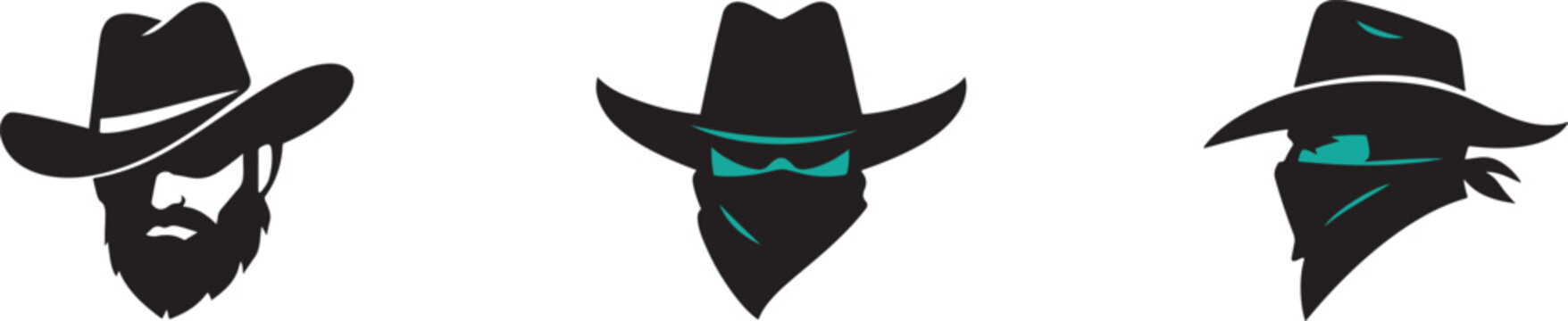 Cowboy outlaw portrait, western bandit character vintage wild west vector.