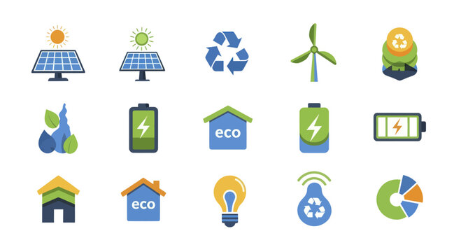 Collection of Eco-Friendly and Renewable Energy Icons.
