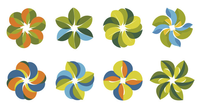 Collection of Eight Colorful Abstract Floral Graphic Designs.