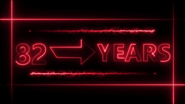 Abstract count 82 -years neon bright sign red color animation. Neon great celebrates year animation 4k video.