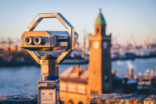 Coin operated binocular at Stintfang harbour in Hamburg Germany