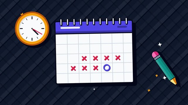 Animated Calendar with Wall Clock and Pencil for Time Management Scheduling and Deadline Planning Concept