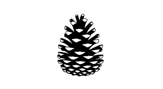 Detailed black silhouette of a pinecone on a clean white background symbolizing nature and simplicity