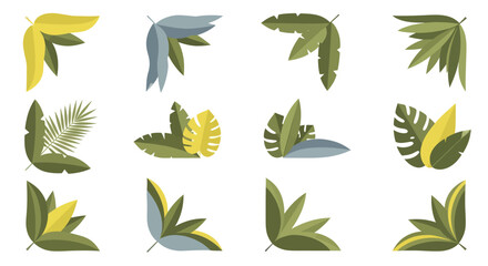 Collection of tropical leaf corner designs for decorative borders. © Enggal