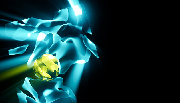 Abstract glowing blue and yellow shapes with vibrant energy