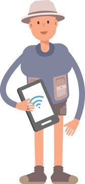 Tourist Character Holding Smartphone
