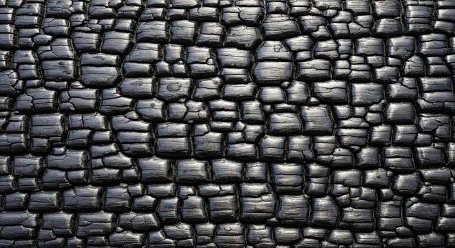 Shou Sugi Ban Charred Cedar Wood Texture with Carbonized Obsidian Black Scales and Rhythmic Pattern