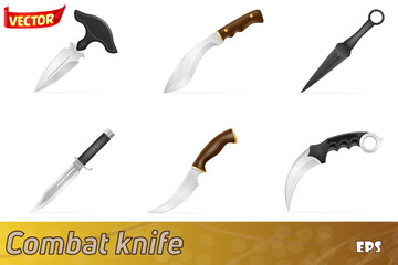 Obraz premium combat knife weapon for killing set icons vector illustration