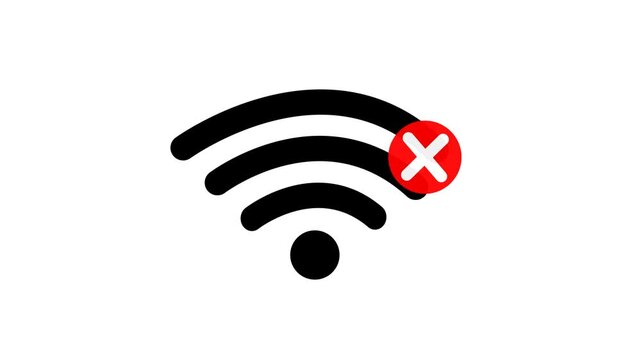 No wi-fi signal with red cross line flat design icon animation, no connection, no connectivity, error network, no signal
