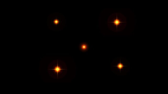 2D star sparkle vector doodles loop pop up video, glowing light effect on black background. Twinkle light glitter stars,  flat vector blinking shining light, shine twinkle magic looping animation