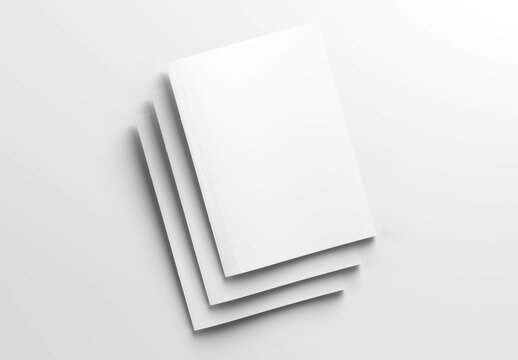 Three isolated magazine covers Mockup on white background with soft shadows. 3D rendering