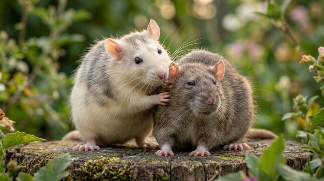 Fancy Rat Pair Grooming Each Other Social Behaviour Three-Quarter Angled Body Portrait Leica Sl2 90Mm F/2 Apo 1/800S Iso 200 Soft Overcast Outdoor Clean White Studio Strobe Two-Point Lighting