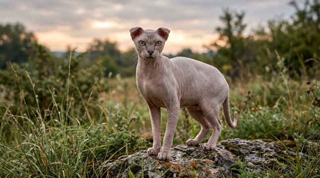 Ukrainian Levkoy Hairless Cat Face Portrait - Sunrise Sidelight in Overcast Ambient