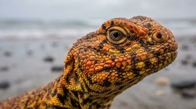 Orange and Yellow Uromastyx Face Portrait - Window Shadow Detail in Golden Hour