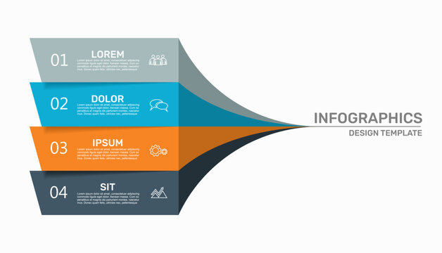 Business infographic template with four horizontal banners merging into one point on white background. Vector illustration.