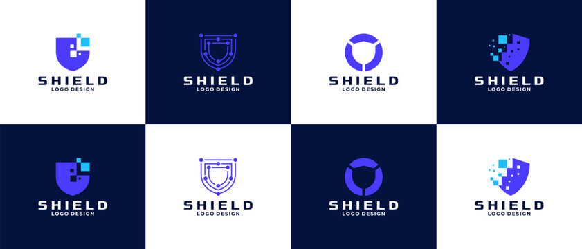 Modern shield logo design collections for security company.