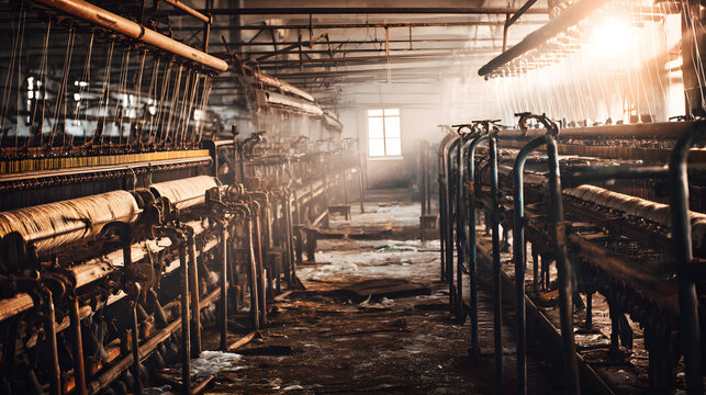 Abandoned Textile Mill Machines in Golden Light