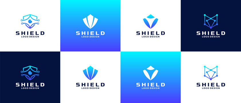 Set of minimalist shield logo design.