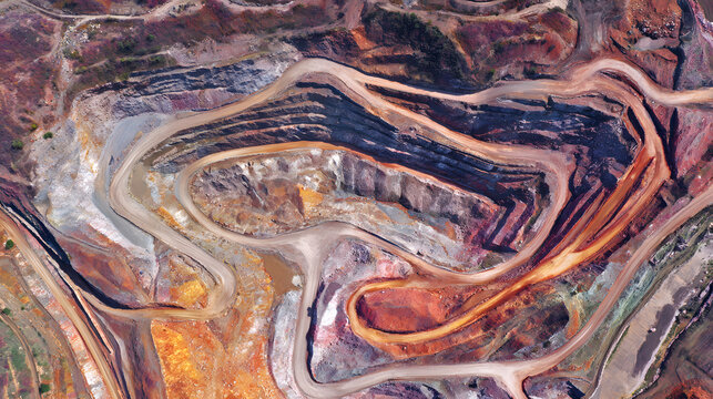 Aerial Open-Pit Mine Switchbacks and Strata