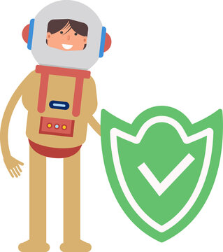Astronaut Character and Check Mark Shield
