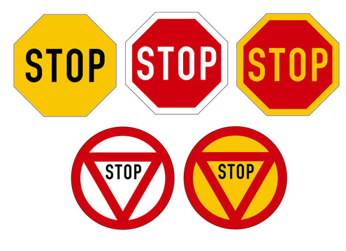 Collection of historical and modern stop signs vector illustrations