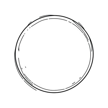 Hand drawn circular scribble frame sketch with double line contour for artistic creative design project use