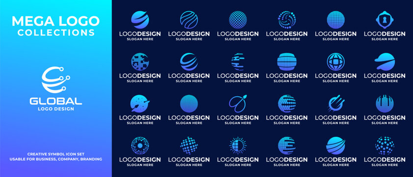 Set of global data logo design template