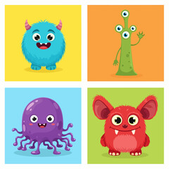 Fototapeta premium Playful cartoon monsters with cheerful expressions and big eyes