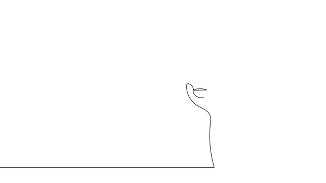 Continuous line praying hands with stars animation. One line prayer gesture symbolizing hope, blessing, and spiritual faith on white background