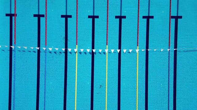 Top Down Aerial View of Outdoor Swimming Pool Lanes and Racing Lines