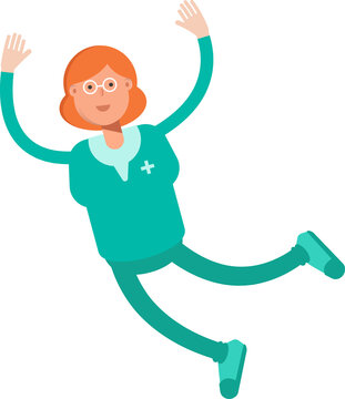 Female Doctor Character Relaxing and Jumping
