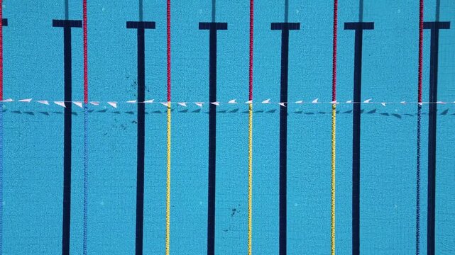Top Down Aerial View of Outdoor Swimming Pool Lanes and Racing Lines