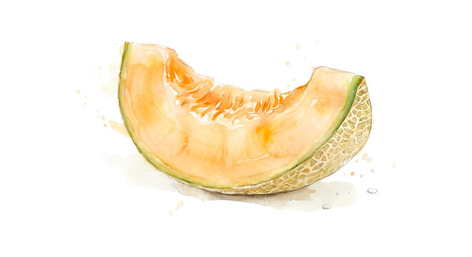 Watercolor Cantaloupe Melon Slice Illustration on Png, Transparent Background