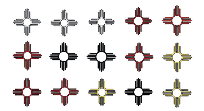 New Mexico Sun Symbol Collection - Zia Emblem in Various Colors and Textures