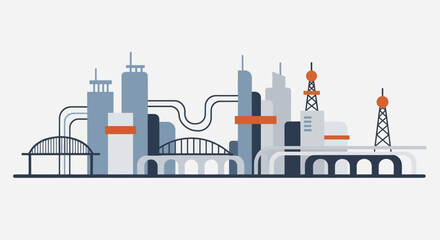 Naklejka premium Modern Cityscape Illustration with Skyscrapers and Industrial Elements.
