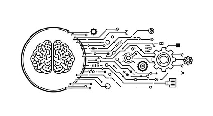 Obraz premium Brain with circuit board technology inside.